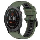 For Garmin Fenix 6X Pro 26mm Sports Two-Color Silicone Watch Band(Olive Green+Black) - 1