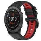 For Garmin Fenix 6X Pro 26mm Sports Two-Color Silicone Watch Band(Black+Red) - 1