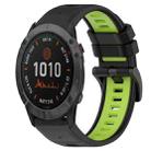 For Garmin Fenix 6X Pro 26mm Sports Two-Color Silicone Watch Band(Black+Lime Green) - 1