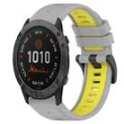For Garmin Fenix 6X Pro 26mm Sports Two-Color Silicone Watch Band(Grey+Yellow) - 1