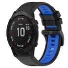 For Garmin Fenix 6X Sapphire 26mm Sports Two-Color Silicone Watch Band(Black+Blue) - 1