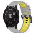 For Garmin Fenix 6X Sapphire 26mm Sports Two-Color Silicone Watch Band(Grey+Yellow) - 1