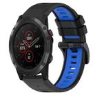 For Garmin Fenix 5X Plus 26mm Sports Two-Color Silicone Watch Band(Black+Blue) - 1