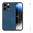 For iPhone 15 Pro Max ENKAY Retro Leather Skin PC Phone Case with High Aluminum-silicon Glass Film(Blue) - 1