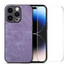 For iPhone 15 Pro ENKAY Retro Leather Skin PC Phone Case with High Aluminum-silicon Glass Film(Purple) - 1