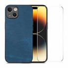 For iPhone 15 Plus ENKAY Retro Leather Skin PC Phone Case with High Aluminum-silicon Glass Film(Blue) - 1