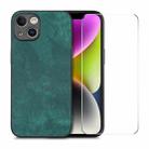 For iPhone 14 Plus ENKAY Retro Leather Skin PC Phone Case with High Aluminum-silicon Glass Film(Green) - 1