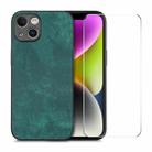 For iPhone 14 ENKAY Retro Leather Skin PC Phone Case with High Aluminum-silicon Glass Film(Green) - 1