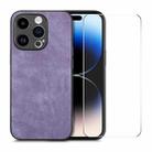 For iPhone 14 Pro ENKAY Retro Leather Skin PC Phone Case with High Aluminum-silicon Glass Film(Purple) - 1