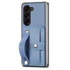 For Samsung Galaxy Z Fold5 Wristband Kickstand Card Wallet Back Cover Phone Case(Blue) - 1