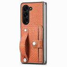 For Samsung Galaxy Z Fold6 Wristband Kickstand Card Wallet Back Cover Phone Case(Brown) - 1