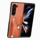 For Samsung Galaxy Z Fold6 Wristband Kickstand Card Wallet Back Cover Phone Case(Brown) - 2