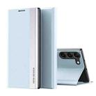 For Samsung Galaxy S24 5G Side Electroplated Adsorption Leather Phone Case(Light Blue) - 1