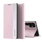 For Samsung Galaxy S25 Ultra 5G Side Electroplated Adsorption Leather Phone Case(Pink) - 1