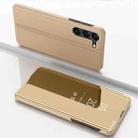 For Samsung Galaxy S24 5G Plated Mirror Horizontal Flip Leather Phone Case with Holder(Gold) - 1