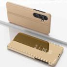 For Samsung Galaxy A35 Plated Mirror Horizontal Flip Leather Phone Case with Holder(Gold) - 1