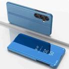 For Samsung Galaxy S24 FE 5G Plated Mirror Horizontal Flip Leather Phone Case with Holder(Blue) - 1