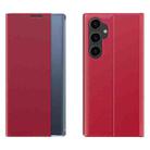 For  Samsung Galaxy S23 FE 5G Plain Texture Cloth Attraction Flip Holder Leather Phone Case(Red) - 1