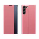 For Samsung Galaxy S24+ 5G Plain Texture Cloth Attraction Flip Holder Leather Phone Case(Pink) - 1