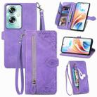 For OPPO A79 5G / A2 5G Embossed Flower Zipper Leather Phone Case(Purple) - 1