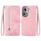 For OPPO Reno11 5G EU Embossed Flower Zipper Leather Phone Case(Pink) - 1