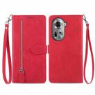 For OPPO Reno11 5G EU Embossed Flower Zipper Leather Phone Case(Red) - 1