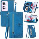 For OPPO Reno11 F 5G Embossed Flower Zipper Leather Phone Case(Blue) - 1