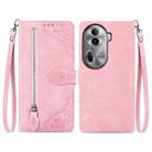 For OPPO Reno11 Pro 5G Embossed Flower Zipper Leather Phone Case(Pink) - 1