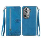 For OPPO Reno11 Pro 5G Embossed Flower Zipper Leather Phone Case(Blue) - 1