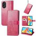 For OPPO Reno10 Global / 10 Pro Global Four-leaf Clasp Embossed Buckle Leather Phone Case(Rose Red) - 1