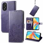 For OPPO Reno10 Global / 10 Pro Global Four-leaf Clasp Embossed Buckle Leather Phone Case(Purple) - 1