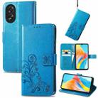 For OPPO Reno10 Global / 10 Pro Global Four-leaf Clasp Embossed Buckle Leather Phone Case(Blue) - 1