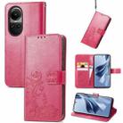 For OPPO A38 Four-leaf Clasp Embossed Buckle Leather Phone Case(Rose Red) - 1