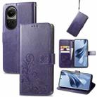 For OPPO A38 Four-leaf Clasp Embossed Buckle Leather Phone Case(Purple) - 1