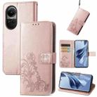 For OPPO A38 Four-leaf Clasp Embossed Buckle Leather Phone Case(Rose Gold) - 1