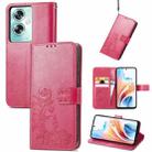 ForOPPO A79 5G / A2 5G Four-leaf Clasp Embossed Buckle Leather Phone Case(Rose Red) - 1