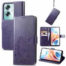 ForOPPO A79 5G / A2 5G Four-leaf Clasp Embossed Buckle Leather Phone Case(Purple) - 1