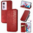 For OPPO Reno11 F 5G Cubic Grid Pressed Magnetic Leather Phone Case(Red) - 1