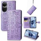 For OPPO Reno10 / Reno10 Pro Global  Cat and Dog Embossed Leather Phone Case(Purple) - 1