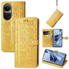 For OPPO Reno10 / Reno10 Pro Global  Cat and Dog Embossed Leather Phone Case(Yellow) - 1