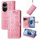 For OPPO Reno10 / Reno10 Pro Global  Cat and Dog Embossed Leather Phone Case(Pink) - 1