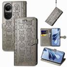 For OPPO Reno10 / Reno10 Pro Global  Cat and Dog Embossed Leather Phone Case(Grey) - 1