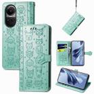 For OPPO Reno10 / Reno10 Pro Global  Cat and Dog Embossed Leather Phone Case(Green) - 1