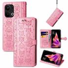 For OPPO Reno9 Pro+ Cat and Dog Embossed Leather Phone Case(Pink) - 1