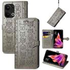 For OPPO Reno9 Pro+ Cat and Dog Embossed Leather Phone Case(Grey) - 1