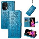 For OPPO Reno9 Pro+ Cat and Dog Embossed Leather Phone Case(Blue) - 1
