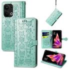 For OPPO Reno9 Pro+ Cat and Dog Embossed Leather Phone Case(Green) - 1