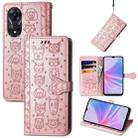 For OPPO A58 4G Cat and Dog Embossed Leather Phone Case(Rose Gold) - 1