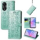 For OPPO A58 4G Cat and Dog Embossed Leather Phone Case(Green) - 1