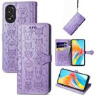 For OPPO A38 Cat and Dog Embossed Leather Phone Case(Purple) - 1